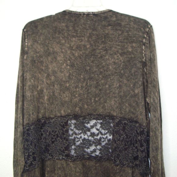 NWT T-PARTY Black Brown Long Line Waterfall Front Lace Accent Cardigan Size 1X - Picture 11 of 12